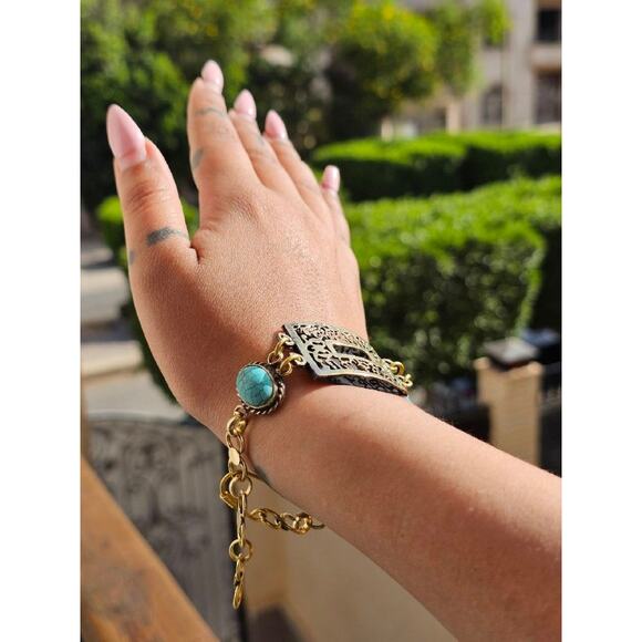 Handmade Turquoise & Arabic Engraving Bracelet - Picture 7 of 7